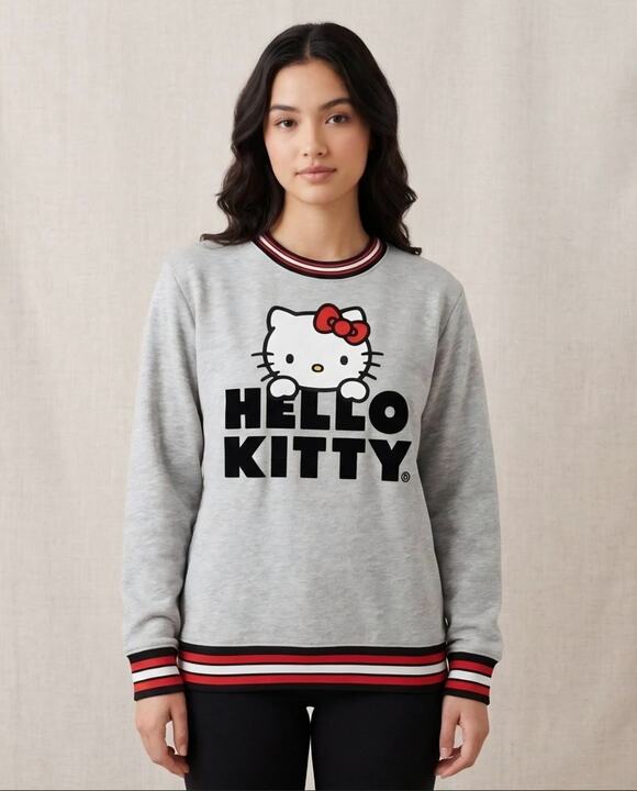 Hello Kitty Sweaters - Hello Kitty Grey Crewneck Long Sleeve Sweater - Women's M